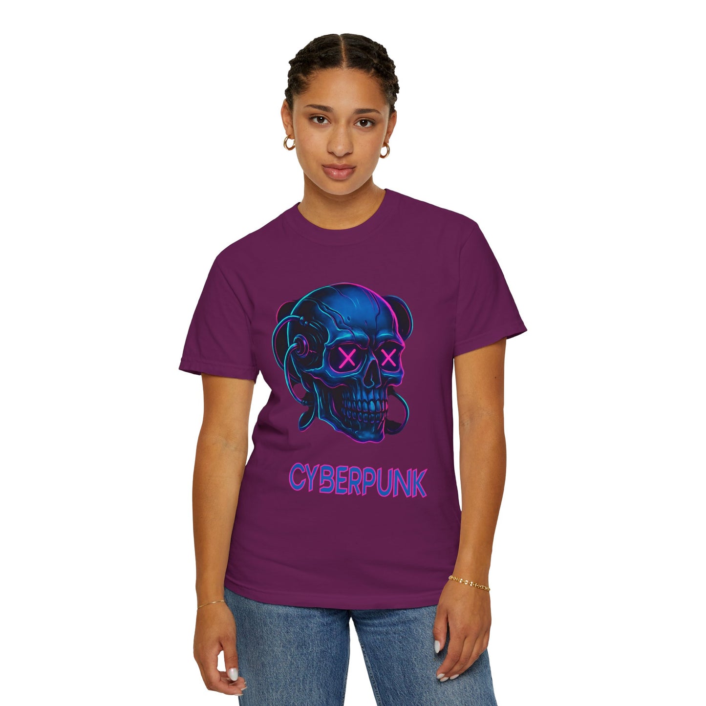 Cyberpunk Skull T-Shirt | Unisex Graphic Tee, Streetwear, Gift for Gamers, Festival Wear, Edgy Apparel, Retro Style