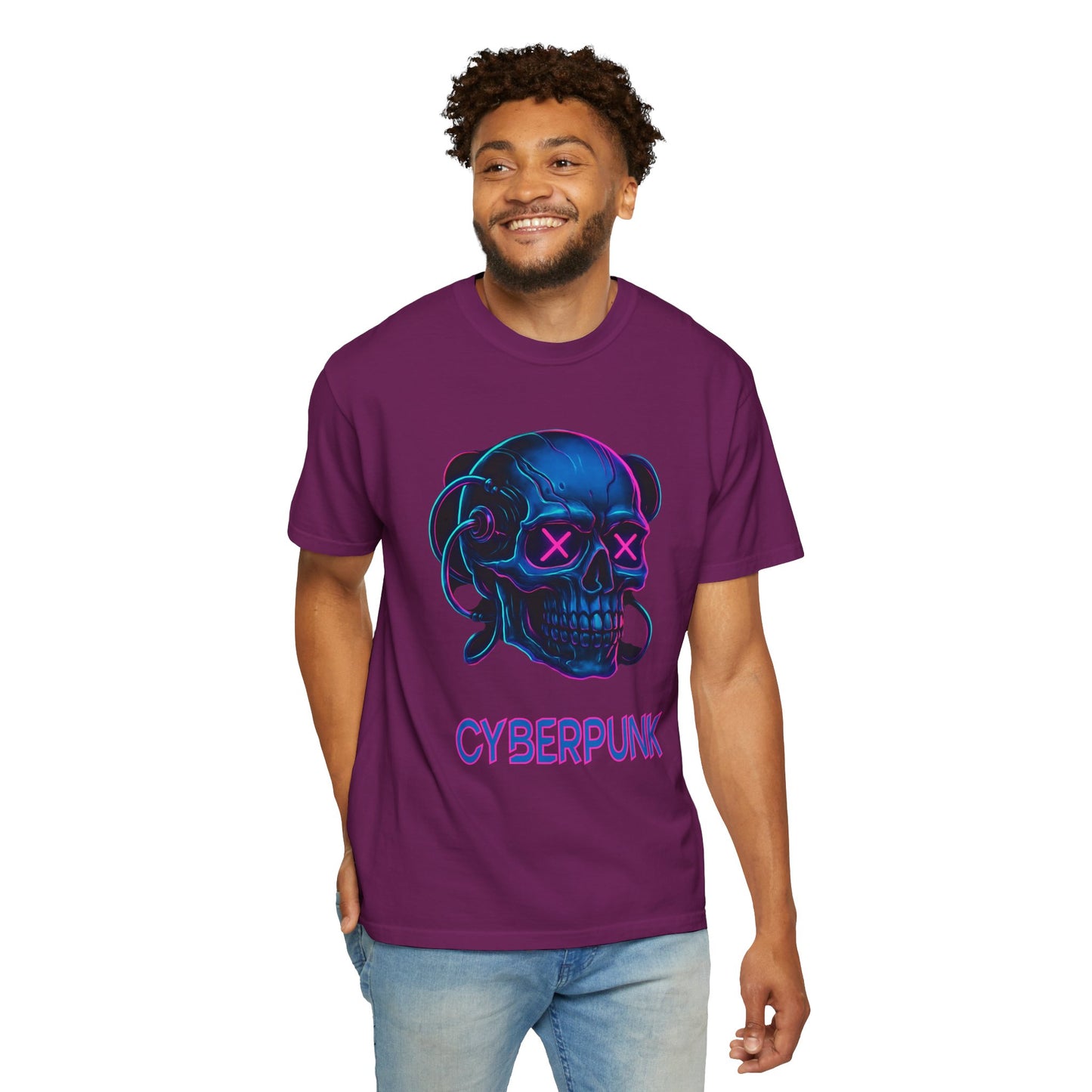 Cyberpunk Skull T-Shirt | Unisex Graphic Tee, Streetwear, Gift for Gamers, Festival Wear, Edgy Apparel, Retro Style
