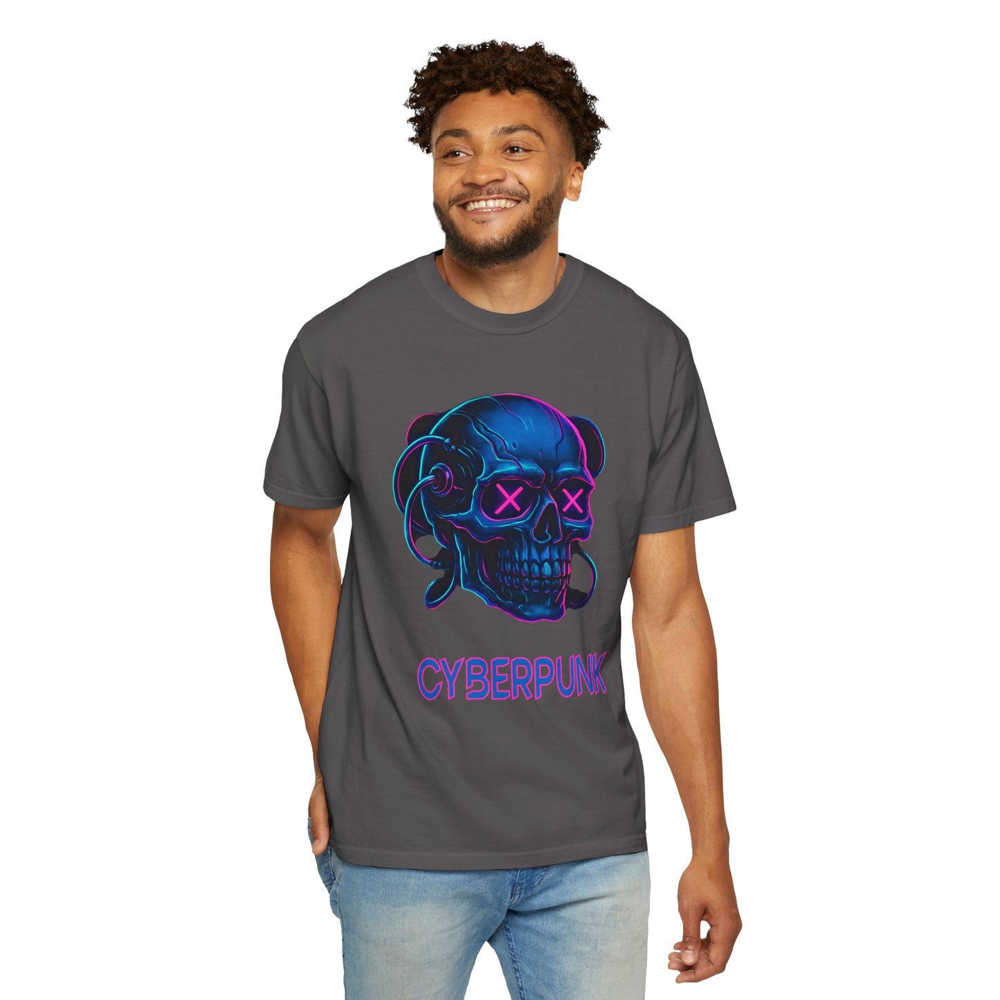 Cyberpunk Skull T-Shirt | Unisex Graphic Tee, Streetwear, Gift for Gamers, Festival Wear, Edgy Apparel, Retro Style