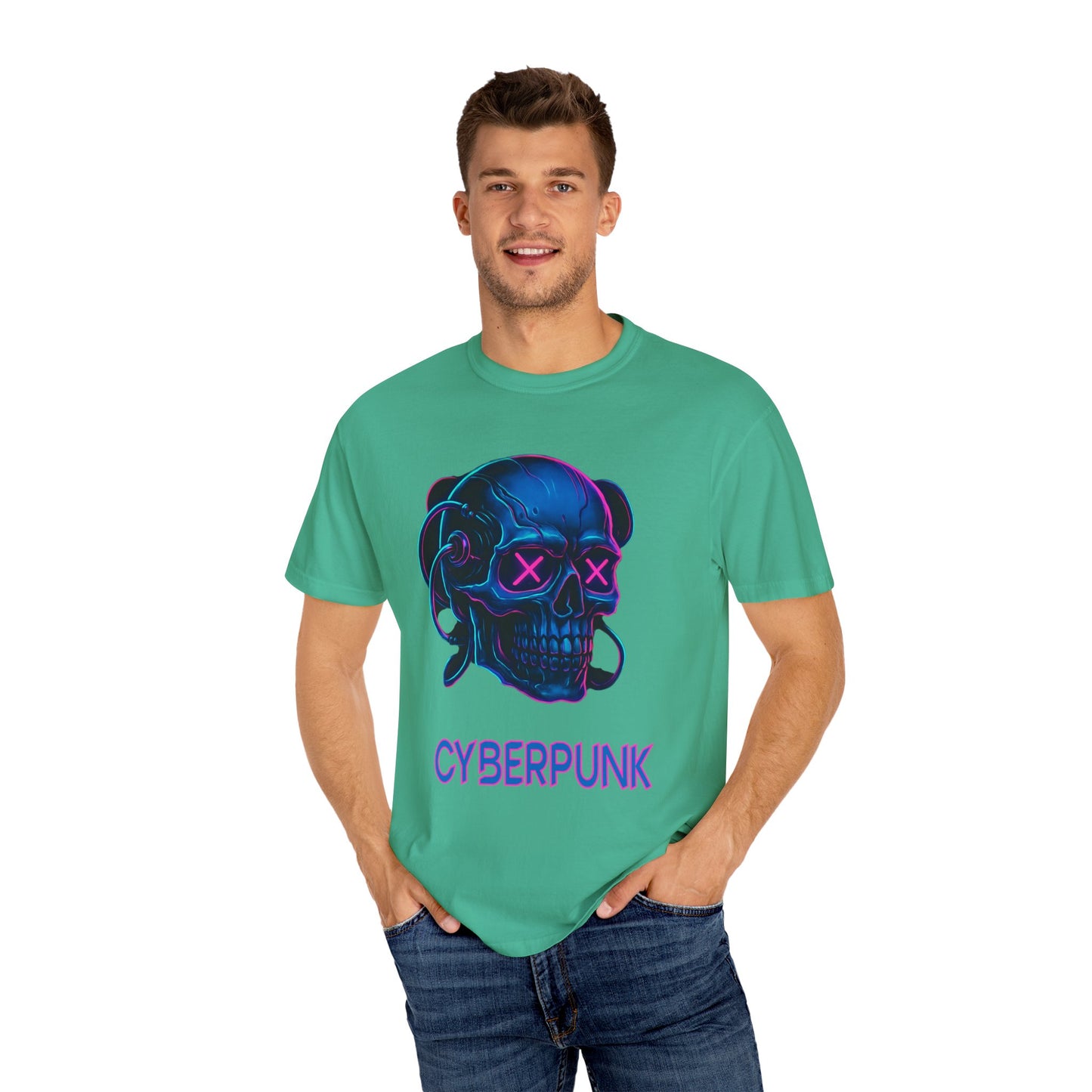 Cyberpunk Skull T-Shirt | Unisex Graphic Tee, Streetwear, Gift for Gamers, Festival Wear, Edgy Apparel, Retro Style