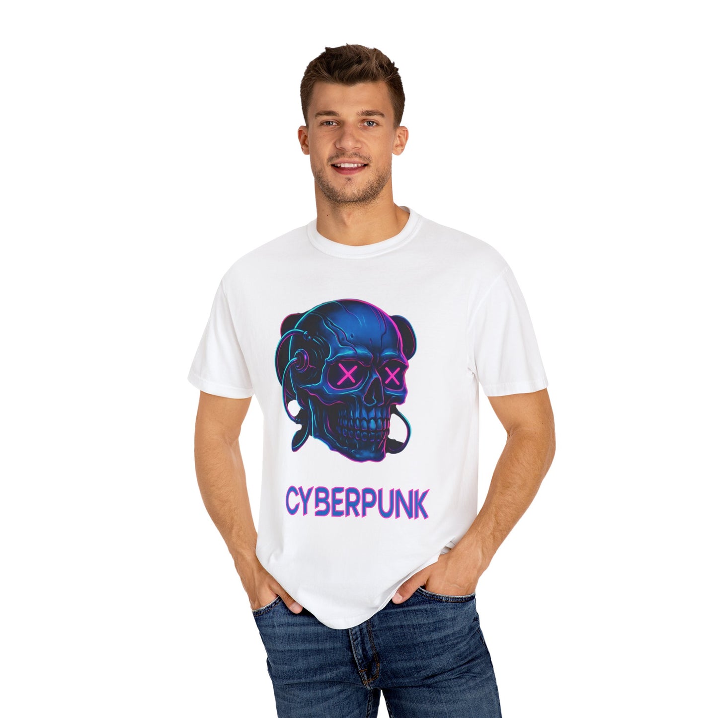 Cyberpunk Skull T-Shirt | Unisex Graphic Tee, Streetwear, Gift for Gamers, Festival Wear, Edgy Apparel, Retro Style
