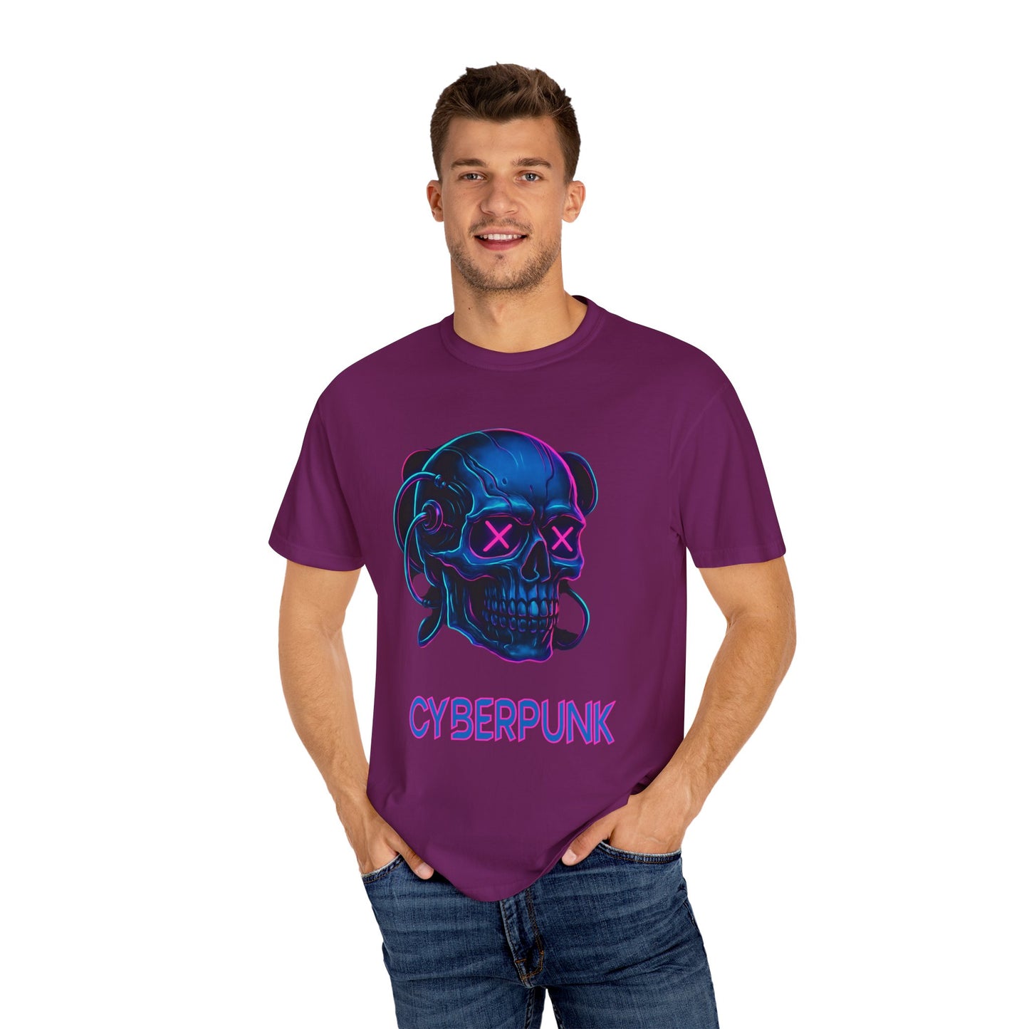 Cyberpunk Skull T-Shirt | Unisex Graphic Tee, Streetwear, Gift for Gamers, Festival Wear, Edgy Apparel, Retro Style