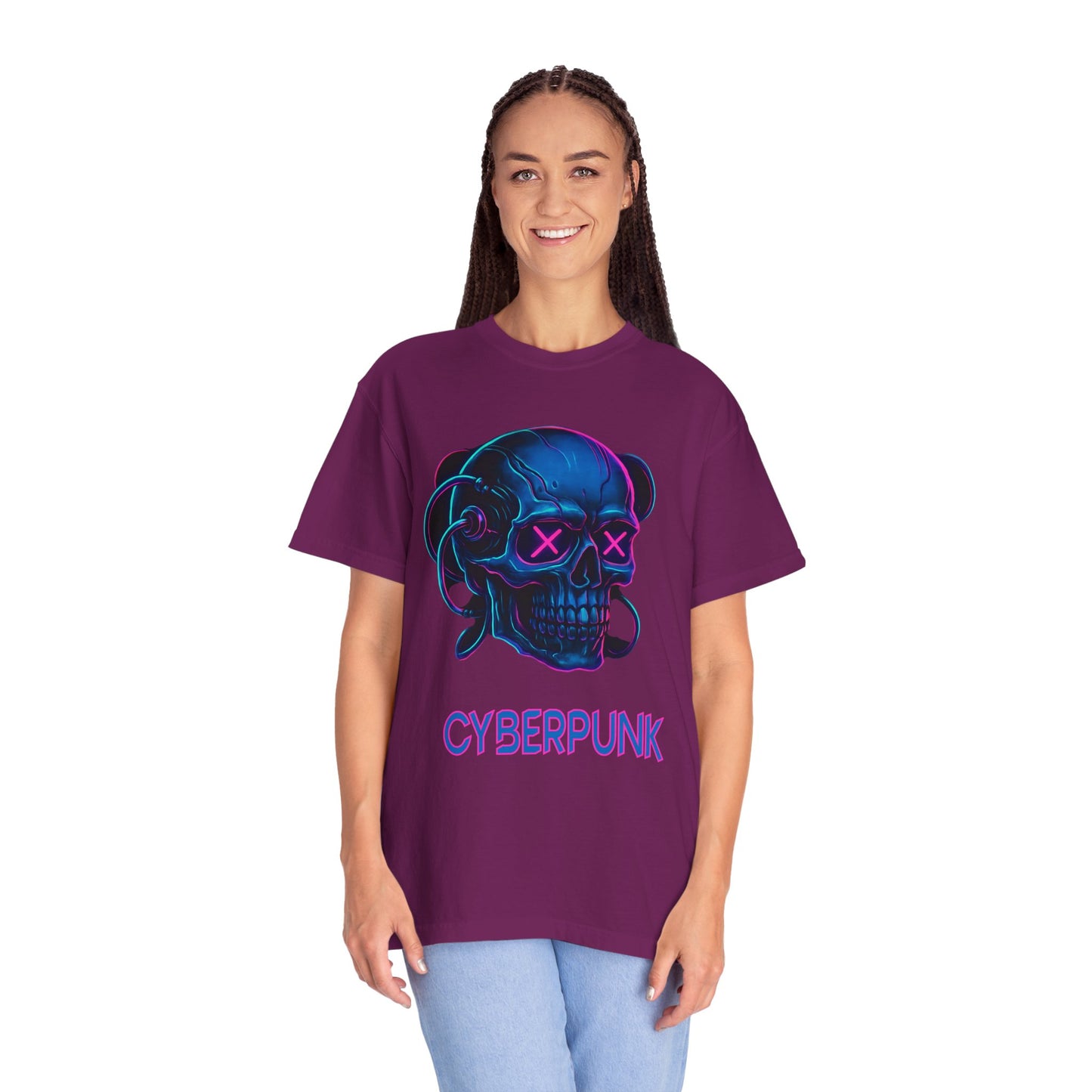 Cyberpunk Skull T-Shirt | Unisex Graphic Tee, Streetwear, Gift for Gamers, Festival Wear, Edgy Apparel, Retro Style