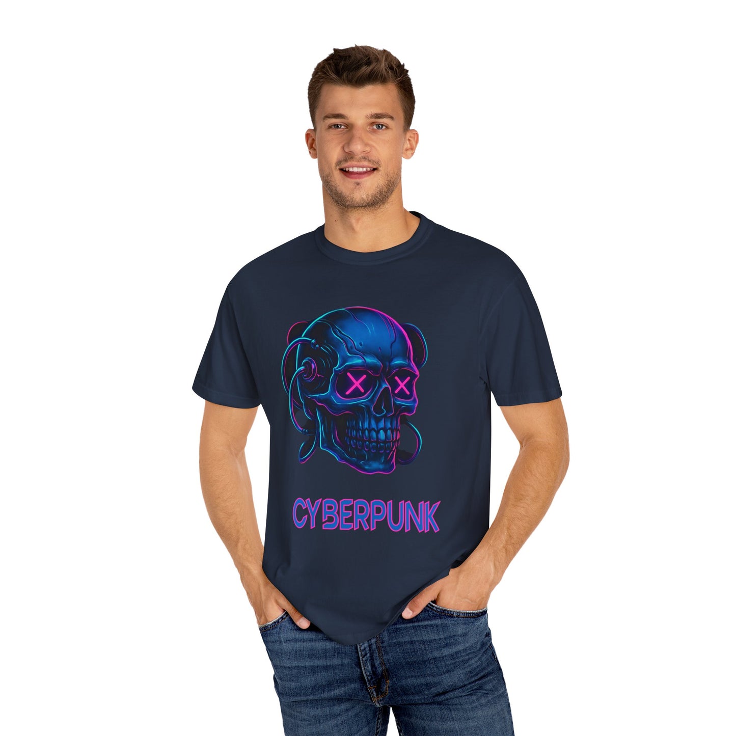 Cyberpunk Skull T-Shirt | Unisex Graphic Tee, Streetwear, Gift for Gamers, Festival Wear, Edgy Apparel, Retro Style