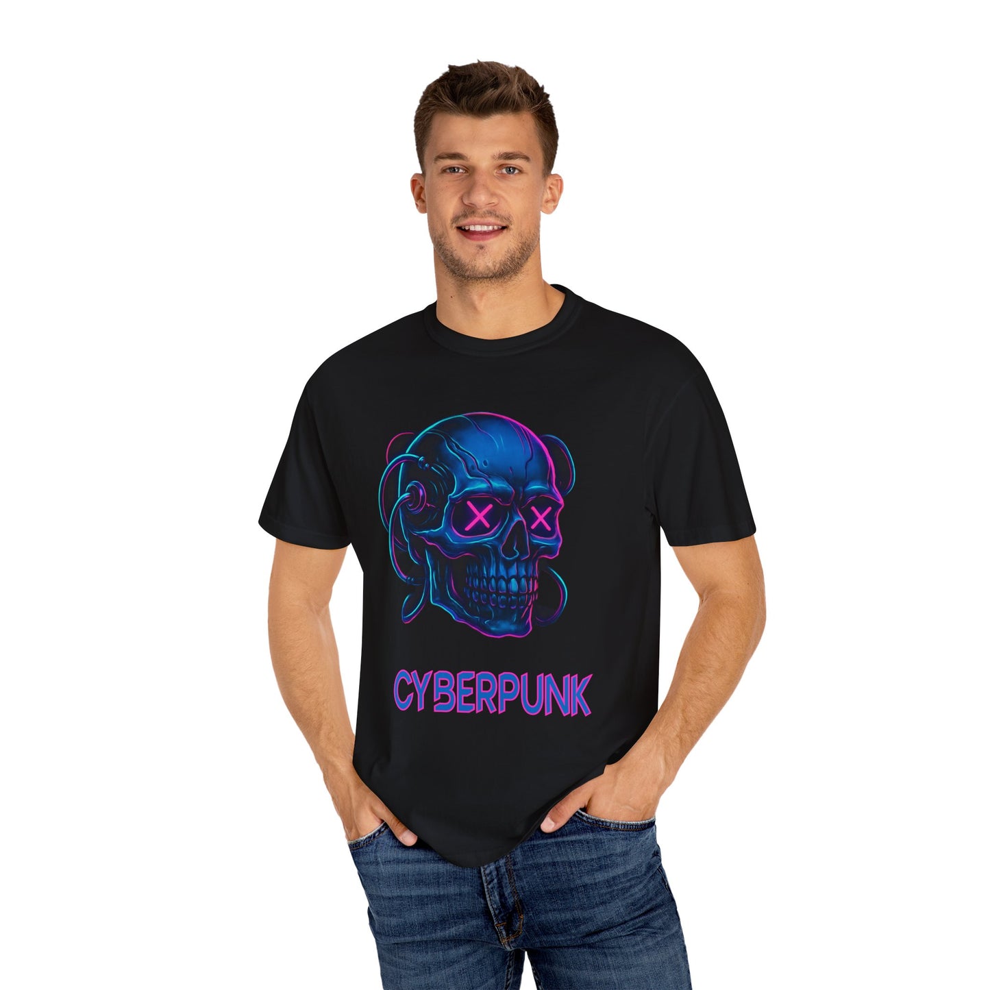 Cyberpunk Skull T-Shirt | Unisex Graphic Tee, Streetwear, Gift for Gamers, Festival Wear, Edgy Apparel, Retro Style