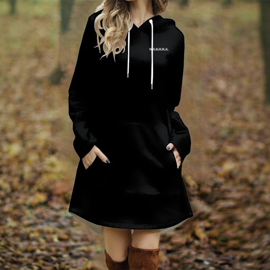 Women's Longline Hoodie Dress with Kangaroo Pocket - Soft Polyester Spandex Blend Loung