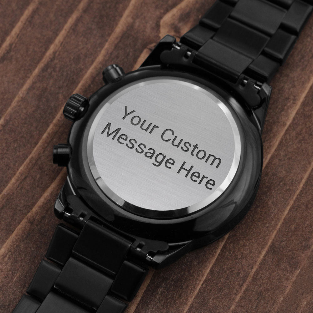 Black Chronograph Watch with Personalized Upload