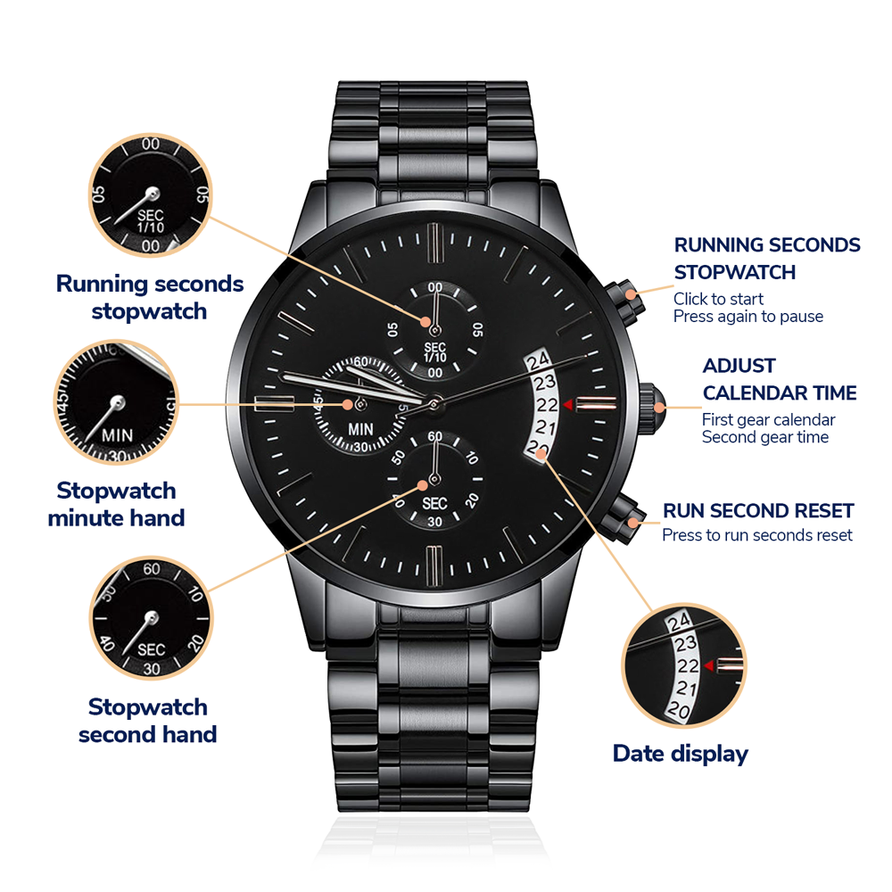 Black Chronograph Watch with Personalized Upload
