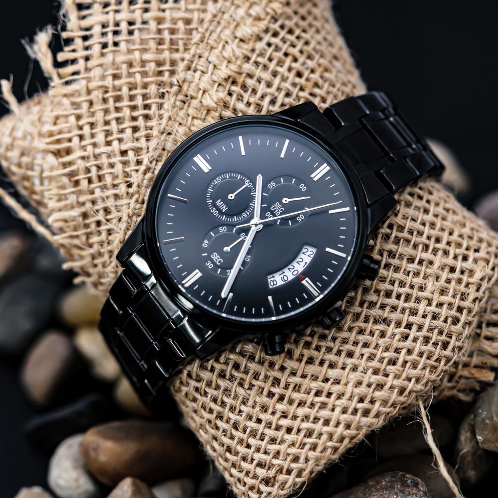 Black Chronograph Watch with Personalized Upload
