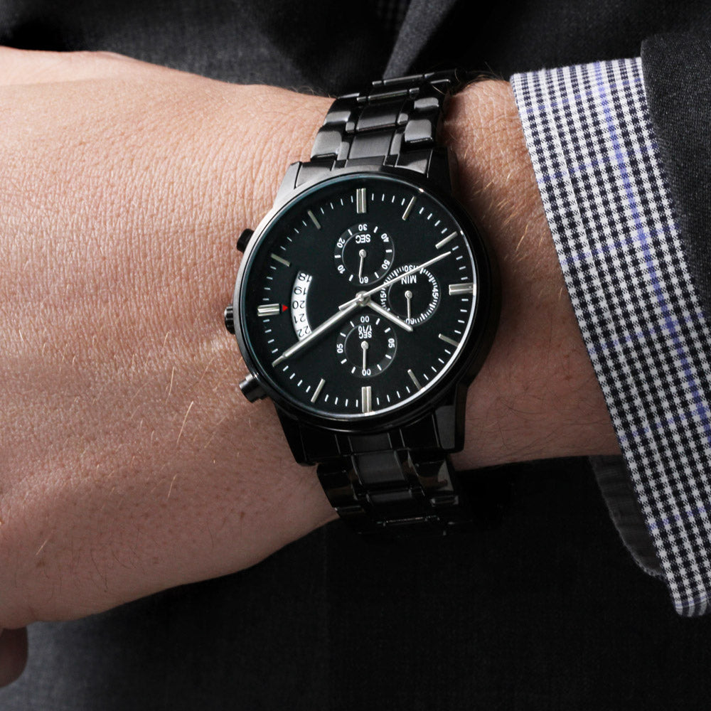 Black Chronograph Watch with Personalized Upload