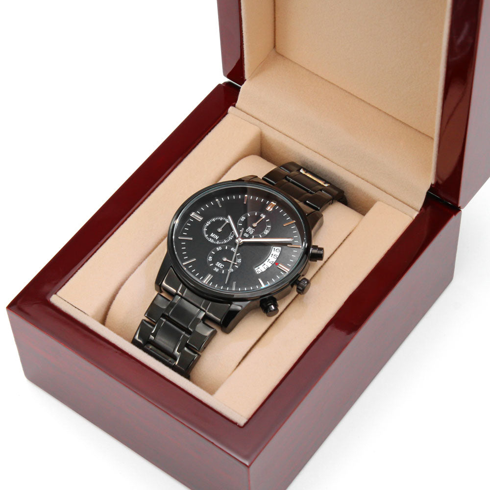 Black Chronograph Watch with Personalized Upload