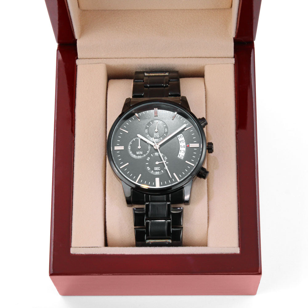 Black Chronograph Watch with Personalized Upload