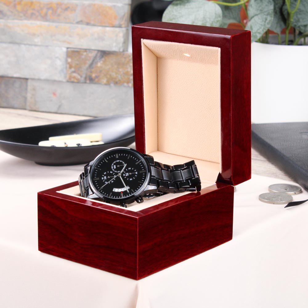 Black Chronograph Watch with Personalized Upload