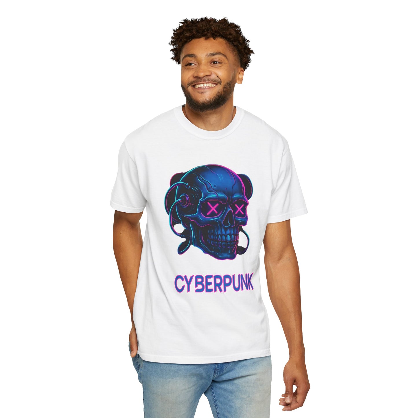 Cyberpunk Skull T-Shirt | Unisex Graphic Tee, Streetwear, Gift for Gamers, Festival Wear, Edgy Apparel, Retro Style