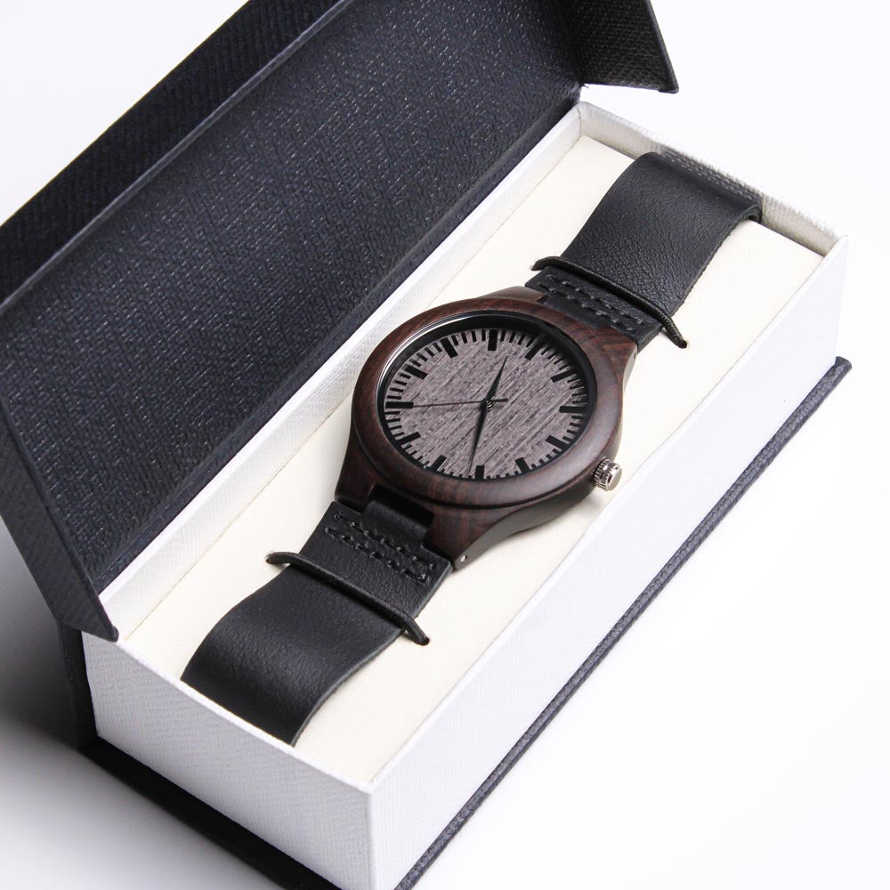 Engraved Wooden Watch. To my son – Time flies, but my love is timeless.