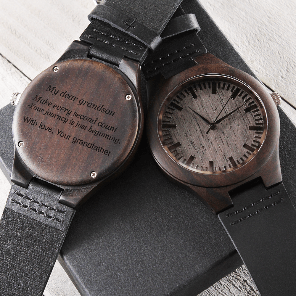 Wood Watch with Engraving - My dear grandson - Make every second count - Your grandfather